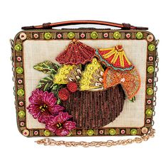 Mary Frances Drinks On the Beach Island Coconut Beaded Crossbody Handbag Bag New Mary Frances Drinks On the Beach Island Coconut Beaded Crossbody Handbag Bag New Ships TODAY - ONLY 1 IN STOCK 2021 SUMMER COLLECTION. A hand-beaded coconut drink complete with fresh fruit and a signature umbrella will make you feel like you are on a tropical vacation every time you carry this crossbody handbag! Its unique pop up handle gives you the option to hand carry while esthetically hiding away when you're no Designer Embroidered Rectangular Bag, Summer Embellished Rectangular Clutch, Rectangular Beaded Clutch For Travel, Designer Embellished Rectangular Bag, Traditional Summer Party Bags, Beaded Rectangular Beach Clutch, Summer Embellished Rectangular Bag, Embellished Rectangular Summer Bag, Summer Embellished Rectangular Bags