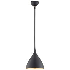 a black pendant light hanging from the ceiling