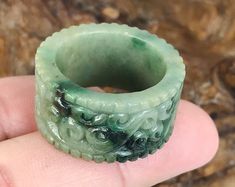 Rare Hand Carved Jadeite Round Ring Band or Thumb Ring US Size | Etsy Vietnam Carved Green Round Jewelry, Green Carved Round Jewelry, Carved Green Jade Rings, Green Carved Jade Rings, Engraved Green Emerald Ring, Uncharted Aesthetic, Adornment Jewelry, Carved Jade, Thumb Ring