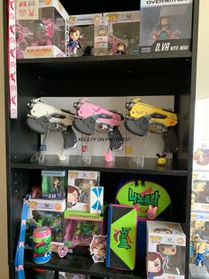 the shelves are filled with toys for sale