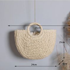 Portrait of a picture displaying Women’s Half Moon Woven Rattan Bag product. Leather Waist Bag, Small Coin Purse, Woven Handbags, Straw Handbags, Rattan Bag, Woven Rattan, Unique Bags, Tote Pattern, Summer Knitting