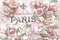 the paris sign is decorated with pink roses and fleur de lif letters on it