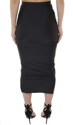 JANAE SKIRT- BLACK Black Skirt Short Front Long Back, Black Hip-length Lined Skirt Bottoms, Stretch Black Hip-length Skirt, Black Fitted Avant-garde Skirt, Black Lined Skirt With 4-way Stretch, Column Skirt, Pencil Skirt, Black, Clothes