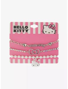 Hello Kitty Bling Pearl Bracelet Set Swag Hats, Bling Bows, Beaded Braclets, Pearl Beaded Bracelet, Hello Kitty Jewelry, Hello Kitty Crafts, Bow Charm, Pink Lifestyle, Hello Kitty Accessories