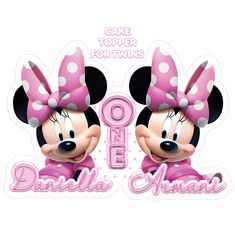 a minnie mouse cake topper with the number one in pink and polka dots on it