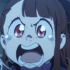 an anime character with big eyes making a face