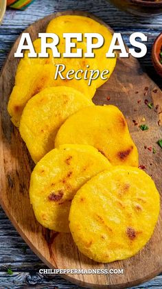 some food is sitting on a wooden cutting board with the words arepass recipe