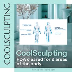 an ad for coolsculping is shown in the middle of a poster that says,