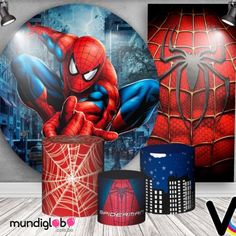 spiderman party supplies including plates, cups and napkins