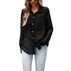 Women's Fashion Sexy Long Sleeve Blouse Stretch Button-up Party Tops, Chic Summer Blouse For Clubbing, Chic Summer Blouse For Club, Chic Summer Club Blouse, Elegant Club Blouse For Spring, Elegant Spring Club Blouse, Chic Stretch Blouse For Club, Chic Spring Blouse For Club, Chic Spring Club Blouse