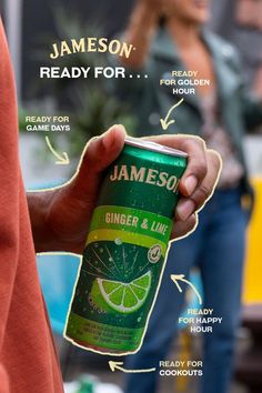 a person holding a can of jameson on their left hand with instructions about how to use it