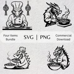 four different types of logos for food and drink items, with the words svg / png on them