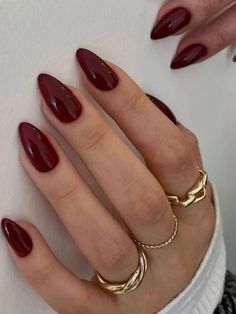 Upgrade Your Look With 24pcs Glazed Deep Red Long Almond Solid Color Full Cover Fake Nail Set | SHEIN UK