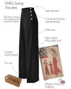 1940s Pants Pattern, 1940s Trousers Women, 40s Clothes Women, 40s Fashion 1940s Style, Flowy Pants Pattern, Vintage Trousers Women, 1940s Pants, 40s Mode