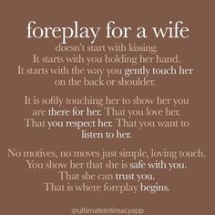 a poem written in white on brown with the words, foreplay for a wife