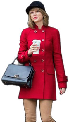 Taylor Swift Red Pea Coat Red Peacoat, Red Outfits, Red Wool Coat, Her Outfits, Wool Pea Coat, Red Pocket, Taylor Swift Red, Wool Peacoat, Red Lipstick