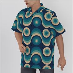 Retro Shirt Men, Retro Top, Mid Century Top, Ombre Shirt, Mod 60s Style Shirt, Vintage Style Top, 60s Inspired, Hawaiian Shirt, Dress ShirtDesigned in California, Made to order overseasThis mod 60s inspired men's Hawaiian shirt features a unique blue ombre geometric pattern printed on high-quality polyester fabric. The ombre design gives the shirt a gradient effect, fading from a light blue to a deep blue. With its short-sleeve design and classic Hawaiian style open collar, this shirt is perfect Retro Relaxed Fit Collared Hawaiian Shirt, Retro Collared Hawaiian Shirt With Relaxed Fit, Retro Shirt With Camp Collar And Retro Print, Retro Collared Short Sleeve Shirt Relaxed Fit, Retro Short Sleeve Shirt With Retro Print, Retro Collared Short Sleeve Shirt With Graphic Print, Retro Short Sleeve Shirt, Retro Relaxed Fit Button-up Shirt, Retro Blue Camp Shirt With Graphic Print