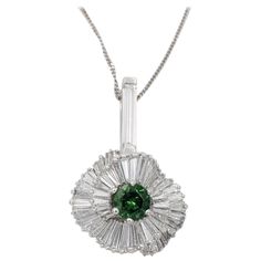 DEEP GREEN TOURMALINE & BAGUETTE DIAMOND BALLERINA PENDANT NECKLACE Metal: Platinum PT950 Length: 17.5 Inches Pendant: 1.25 X 0.75 Inches Total Carat Weight: 8.50 TCW Gemstone: 6.00 MM Green Tourmaline 0.87 CTS Diamond: 59 Tapered Baguette Diamonds 7.63 TCW Diamond Color & Clarity: Clean & White Includes: Elegant Pendant Box - Certified Appraisal Retail Value: $13,000 + tax = $14,007.50 SKU#12475TJD022315gVV15 Platinum Pendant, Baguette Diamonds, Elegant Pendant, Baguette Diamond, Green Tourmaline, Metal Necklaces, Wedding Pinterest, Diamond Color, Deep Green