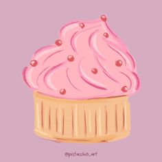 a drawing of a pink cupcake with hearts on top