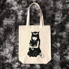 Emily the Strange Tote Bag - Etsy Rectangular Cotton Bag With Cat Design, Daily Use Cotton Bags With Cat Design, Cotton Tote Bag With Cat Design, Emily Strange, Emily The Strange, Canvas Tote Bag, Canvas Tote, Purse Wallet, Cotton Canvas