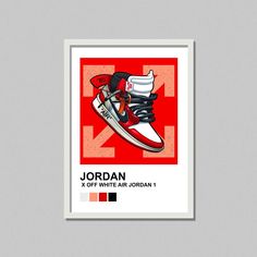 jordan x off white air jordan 1 poster in red, black and white with the jordan logo