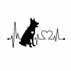 a dog sitting on top of a heartbeat line