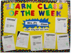 a bulletin board that has been decorated with different types of papers on it and the words, learn class of the week