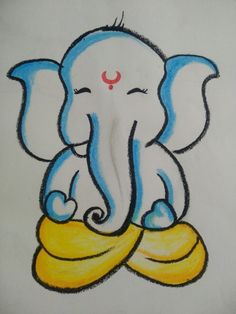 a drawing of an elephant sitting on top of a banana