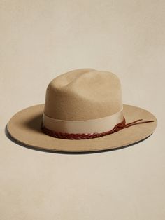 Hampui | Mesa Camel Cattleman Hat | Banana Republic Rustic Winter Fedora With Curved Brim, Artisan Fedora With Short Brim For Fall, Rustic Flat Brim Fedora For Winter, Rustic Winter Fedora With Flat Brim, Artisan Hats For Ranch In Fall, Artisan Flat Brim Felt Hat For Fall, Artisan Flat Brim Hat For Fall, Wool Brimmed Hats For Ranch, Wool Ranch Hats For Fall