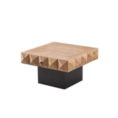 a square wooden table with black metal legs