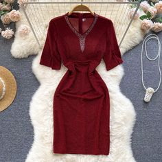 Size: (cm)M: Skirt Length 100 Sleeve Length 29 Bust 120 Waist 80L: skirt length 101 sleeve length 30 bust 124 waist 84Please check the size carefully when you choose items.When you have any questions, please feel free to contact us, thank you. Elegant V-neck Mini Dress For Dinner, Semi-formal V-neck Mini Dress For Office, Semi-formal V-neck Mini Dress, V-neck Summer Dresses For Office Wear, Summer V-neck Office Lady Dress, Summer V-neck Office Dress, Summer Office Lady V-neck Dresses, Dressy V-neck Midi Dress For Dinner, Dressy V-neck Dinner Dress