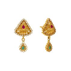 Embrace the epitome of luxury with Virani Jewelers' collection of gold earring by adorning your ears with these lovely pair of 22k gold earrings. Impeccably crafted, these exquisite Indian gold earrings reflect the heritage of traditional Indian jewelry while exuding opulence fit for a queen. Dazzling gemstones accentuate the allure of 22k gold, elevating your style with timeless elegance. Adorn yourself with Virani's gold earrings and immerse in the richness of Indian jewelry that's tailored to 22k Gold Elegant Temple Jewelry Earrings, 22k Gold Temple Jewelry Earrings With Elegant Design, Elegant 22k Gold Temple Jewelry Earrings, 22k Gold Bridal Earrings For Celebration, Traditional Yellow Gold Diamond Earrings, Traditional Gold Chandbali Diamond Earrings, Hand Set Yellow Gold-plated Earrings, Hand Set 22k Yellow Gold Earrings, 22k Gold Drop Earrings For Anniversary