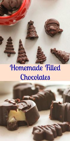 homemade filled chocolates are arranged on a table