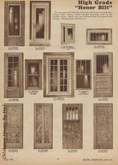 an old advertisement showing different types of windows and doors with the words high grade honer bit