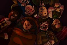 Kitty, alison, pat, Mary, Thomas and the captain sleeping in a tent. Ghosts Fanart, Gods Not Dead, Get Shot, I Have No Friends