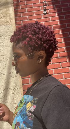 Short Curly Hair Big Chop, Short Colored Afro Natural Hair, Short Hair With Dye For Black Women, Burgundy Fade Haircut Black Women, Short Afro Hairstyles 4c Hair Dyed, Burgundy Big Chop, Big Chop Red Hair Black Women, Burgundy Twa Natural Hair, Short Afro Hair Color Ideas