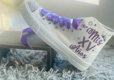 Pick your own colors and Personalized Dancers Sneakers for your Quinceañera. Remember to add your name and the date of the event on the Personalization tab. Perfect match for that dress, don’t forget to ask us for a matching Tiara - Crown.🌟Includes🌟- Pick shoelace colors. - The toe top is covered with bright rhinestones.- On the sides of the shoe (right & left), the idea/name/date is printed in solid or glitter color.- Date of the event on the back🧡You will receive🧡- One pair of Personalized Customizable Lace-up Sneakers For Gift, Customizable Lace-up Sneakers For Gifts, White Personalized Sneakers For Gift, White Personalized Sneakers As Gift, Personalized White Sneakers As Gift, Personalized White Sneakers For Gifts, Customizable White Sneakers For Party, Customizable High-top Sneakers For Gift, Customizable High-top Sneakers For Gifts