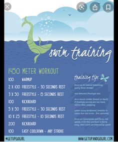 a poster with the words swim training on it and an image of a mermaid swimming in the ocean