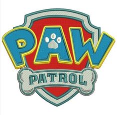 the paw patrol logo is shown in blue and red