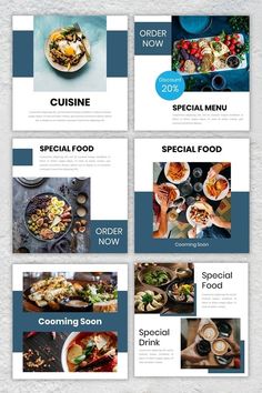 a bunch of food is shown in this brochure design templates, which include different