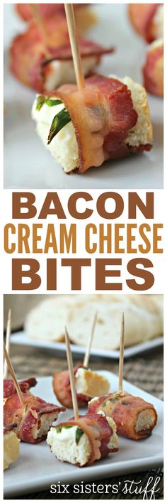 bacon cream cheese bites with toothpicks on them are the perfect appetizer