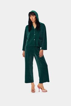 Kylie Lurex Hooded Set in Green – Sleeper Shirt And Pants Set, Buttoned Shirt, Pajama Dress, Kylie Minogue, Sleepwear & Loungewear, Shirt And Pants, Summer Essentials, Brunei, Ankle Length