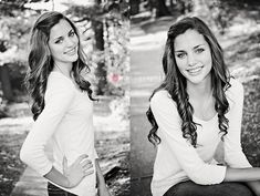 two young women are posing for a black and white photo in the woods with their hands on their hips