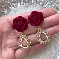 Gatsby Vibes, Beauty And Beast Rose, Velvet Earrings, Minimalist Ear Cuff, Romantic Princess, Beauty And Beast, Velvet Flower, Princess Earrings, Pearl Lace