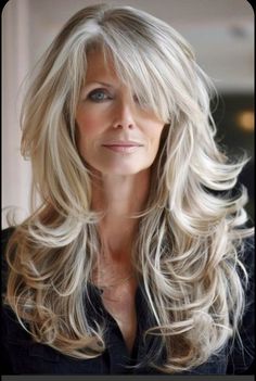 Modern Bouffant Hairstyles, Long Hair W Bangs, Long Hair Over 50 Older Women, Long Hair Older Women, Layered Hair With Bangs, Grey Hair Inspiration, Long Haircuts, Layered Haircuts For Medium Hair, Hairstyles For Layered Hair