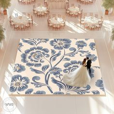 an aerial view of a bride and groom on their wedding day at the reception hall