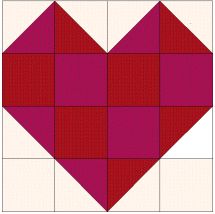 a red and white heart is shown in the middle of a square quilt pattern that has squares on it