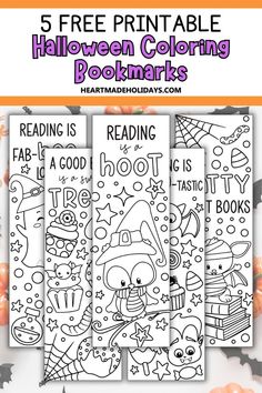 five halloween coloring pages with the text 5 free printable halloween coloring books