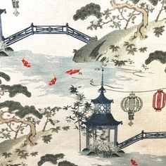 Kirin - Pearl - Discount Designer Fabric - fabrichousenashville.com Magnolia Fabrics, Chinoiserie Decorating, Chinoiserie Chic, Fabric Houses, China Art, Chinese Painting, Fabric Stores Online, Drapery Fabric, Outdoor Fabric