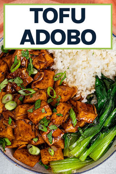 Tofu adobo in a bowl with rice and bok choy. Tofu Adobo Filipino, Cheap Tofu Recipes, Hawaiian Tofu Recipes, Vegetarian Filipino Food, Low Sodium Tofu Recipes, Tofu Slow Cooker Recipes, Vietnamese Tofu Recipes, Tufo Recipes Tofu, Vegan International Recipes